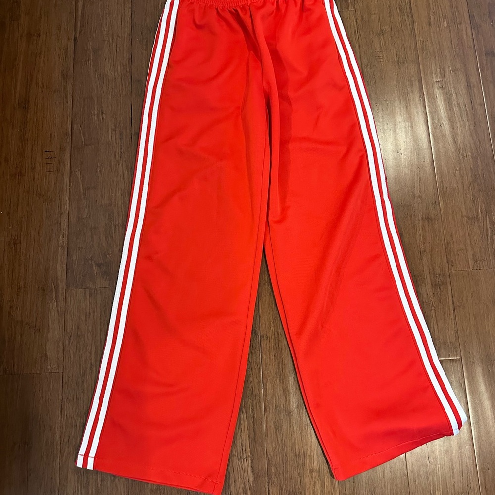 Red Track Pants with White Stripes